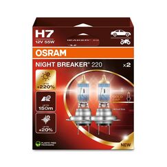 Osram NIGHT BREAKER 220, H7, +220% mehr Helligkeit, Halogen-Scheinwerferlampe, 64210NB220-2HB, Faltschachtel (2 Lampen), white