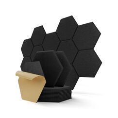 Hexagon Akustikplatten Selbstklebend, 12 Stück Schallabsorber für Tonstudio, Wohnzimmer, Gaming Deko, Kinderzimmer, Buero, Wand, Decken, Türen Akustikpaneele Schwarz, 30 x 26 x 0,9cm