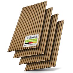 Juskys Akustikpaneele 4er Set 2,88 m² – Wandpaneele 120x60 cm zur Wandverkleidung, reduziert Hall & Lärm, dekorative Wandplatten – Eiche Natur Dunkel