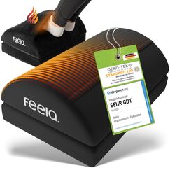 feela.® Fußstütze Schreibtisch [VERGLEICHSSIEGER] – Ergonomische Fußhocker mit Premium-Schaumkern & integriertem Wärmekissen – Rutschfester, Höhenverstellbares, Schreibtisch Zubehör (Schwarz)