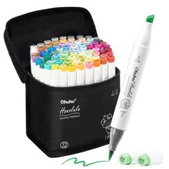 Ohuhu Alkohol Marker mit Pinselspitze: 72 Farben Doppelspitziges Künstlermarker-Set für Erwachsene zum Illustrieren und Kolorieren - Honolulu – Pinsel & Breitspitze – Nachfüllbar