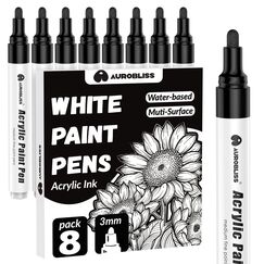 Aurobliss Acrylstifte Schwarz 8 Stück, Wasserfester Stift für Holz, Leinwand, Steine, Plastik, Kleidung, Stoff Permanent Marker Schwarz Dicke 2-3mm