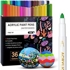 AKARUED 36 Farben Marker Acrylstifte, Acrylfarben Stifte für Holz Glas Papier Leinwand Geschenkekarte DIY Fotoalben Ostereier Deko Kunststoff Stoff Becher, Steine bemalen Set