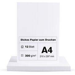 Fotokarton A4 300g/m² Weiß Papier 12 Blatt Premium Papier Dickes zum Drucken Kartonpapier Tonkarton Pappe