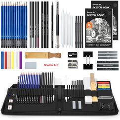 Shuttle Art Zeichenset, 52-teiliges professionelles Zeichenstifte Set, Malset mit Graphitstift, Kohlestift, Skizzenbuch, Handtasche mit Reißverschluss, für Erwachsene und Kinder geeignet