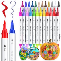 AOSUCO 24 Farben Acrylstifte für Holz Bemalen, Dual Tip Holz Beschriften Stift Acrylmarker für Steine, Glas, Keramik, Leinwand, Stifte für Kinder Ostereier zum Bemalen
