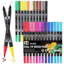 Mzh Art Dual Brush Pen Set 24 Farben Doppelfilzstifte, Malstifte für Kinder und Erwachsene, Faserschreiber und Fineliner Set für Aquarelle, Handlettering Mandala Kalligraphie Manga, 0.4 &1-2mm