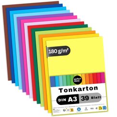 perfect ideaz - 39 Blatt Tonkarton DIN-A3, 13 Farben, 180 g/m², made in Germany, Blauer Engel zertifiziert