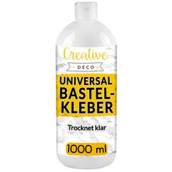 Creative Deco Bastelkleber Universal PVA Kinder 1000ml Basteln Kleber für Papier Holz Glas | Flüssigkleber Leder, Keramik, Filz | Leim Trocknet Klar Transparent Bastelleim Ungiftig Schnell Trocknend