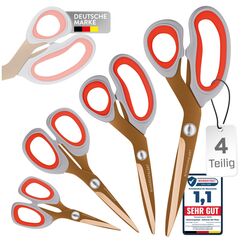 Scheren Set 4-teilig, kupferro, titanbeschichtet – 23,5/20,5/17,5/13,5 cm – Premium Haushaltsschere & Stoffschere, Profi Schneiderschere, Nähzubehör & Bastelschere