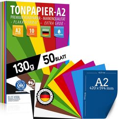 50 Blatt BUNTES PAPIER DIN A2-130g/m² Tonpapier Set 10 Farben - Bastelpapier & Farbige Blätter Pappe, Kinder & DIY, Zubehör zum Basteln, Fotoalbum BLAUER ENGEL & PEFC zertifiziert - MADE IN GERMANY