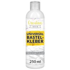 Creative Deco Bastelkleber Universal PVA Kinder 250ml Basteln Kleber für Papier Holz Glas | Flüssigkleber Leder, Keramik, Filz | Leim Trocknet Klar Transparent | Bastelleim Ungiftig Schnell Trocknend