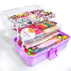 LINAYE 3000+Pcs Bastelset für Kinder Bastelbox Bastelmaterial Set,Bastelkoffer Gehören Pompons,Pfeifenreiniger,Scrapbooking Basteln Kinder Alter 4 bis 10 Geschenk für Junge Mädchen Bastelbedarf Lila