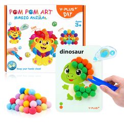 YPLUS Bastelset für Kinder Mit Pompons - Kreatives Set für Mädchen und Jungen 3-6 Jahre - Unterhaltsames und Lehrreiches Bastelkoffer - Tier