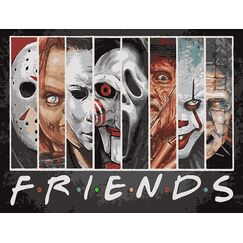 Malen nach Zahlen für Erwachsene, DIY Ölmalerei Bastelset für Anfänger und Kinder, Inklusive Knitterfreie Leinwand, Farben und 3 Pinsel, für Home Haus Deko40x50cm (Rahmenlos)-Halloween-Freunde