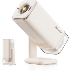 Aurzen Boom Air Mini Beamer mit Google TV&NetfIix, 4K Unterstützt, Aufladbar via USB-C, Smart Projektor - Dolby Audio, Beamer Outdoor mit WiFi & Bluetooth, TOF Autofokus, Drehbarer Ständer, Cremeweiß