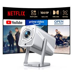 Smart Beamer [Kompatibel mit Netflix & Dolby Audio] Beamer 4K Heimkino 1080P FHD, Tragbarer Projektor 600ANSI Autofokus/Auto Vertikale Trapezkorrektur mit WiFi6 Bluetooth Outdoor 360°Drehbar