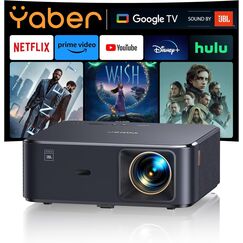 Beamer 4K mit Android TV 11.0, Sound by JBL, Dolby Audio, NFC, Autofokus, Auto Trapezkorrektur, WiFi6, Bluetooth, YABER K2s 1080P Full HD Beamer Heimkino Outdoor 300" Display Video Projektor
