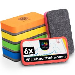 OfficeTree 6x Whiteboard Schwamm Magnetisch - 6 Farben - trocken Whiteboardreiniger entfernt Schrift und Zeichnungen - Tafelwischer - Magnetschwamm - Tafellöscher - Schwamm Whiteboard Eraser