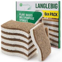 ecoTru 6 Stück Bio Spülschwamm Aus Kompostierbarer Zellulose und Kokos, Natur Reinigungsschwamm, öko und Nachhaltig Küchenschwamm, Umweltfreundlich Kitchen Sponge, Biologisch Abbaubar Geschirrschwamm