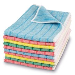 POLYCLEAN 10x Microstripe strapazierfähiges Universal-Mikrofasertuch – leistungsstarkes Putztuch – hochwertiges Allzwecktuch (40 x 30 cm, bunt, 10 Stück)