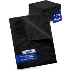 wolk Waffeltücher - Mikrofasertuch mit Waffelstruktur - 10 Stück - Größe: 38 x 38 cm - Farbe: schwarz - Lappen, Reinigungstücher, Putztücher - Bad, Küche, Gastronomie