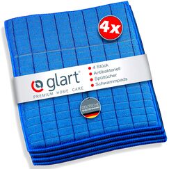 Glart 4 Stück antibakterielle Spültücher Schwammpads Mikrofasertücher 17x23 cm blau für Küche Abwasch Bad WC, H4417