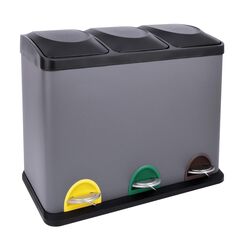 SVITA TC3X15 Treteimer 45 Liter Grau 3X 15L dreifach Abfalleimer 3er-Mülleimer Mülltrennung Küchen-Eimer