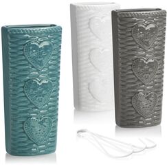 com-four® 3x Luftbefeuchter aus Keramik - Heizkörper-Verdunster zum Befeuchten der Raumluft - Wasserverdunster mit S-Förmigen Haken - Heizungsverdunster mit Herz-Motiv (3 Stück - Herz)