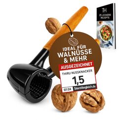 Thiru Nussknacker mit edlem Holzgriff 16cm - 100 Tage risikofrei testen - Walnussknacker für Hasel-, Paranüsse - ohne Kernzerquetschung - inkl. E-Book mit Rezepten - Leichte Kraftübertragung
