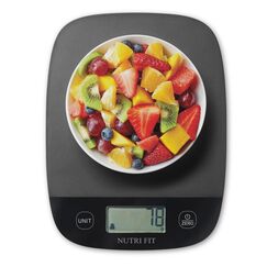NUTRI FIT Digitale Küchenwaage, ultradünn, elektronische Multifunktionsküchenwaage, großes Display, Kunststoffplattform, 5 kg, Schwarz