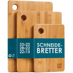 Schneidebrett Holz (3er Set) - 3 Extra Dicke Bambus-Schneidebretter - 33 x 22 cm / 28 x 22 cm / 22 x 15 cm - Die Perfekte Holzbrett Küche, Brotbretter und Servierbretter - von LARHN