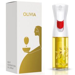 FLAIROSOL OLIVIA 130ml Glas-Ölsprüher - Kontinuierliche Ölsprühtechnik mit Portionskontrolle - Vielseitiger Ölzerstäuber zum Kochen, Salat, Grillen, Backen und für weitere Szenarien (Goldene Blätter)