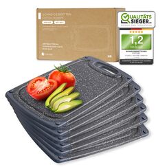 Exitoso Frühstücksbrettchen 6er Set mit Saftrille & Griff aus Kunststoff | Rutschfestes & spülmaschinenfestes Schneidebrett | Antibakterielles Brettchen Set | BPA-Frei & beidseitig verwendbar