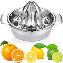 Zitronenpresse Zitruspresse Edelstahl 18/8 Manuelle mit Behälter 350ml, Durchmesser 13,8 cm, Spülmaschinenfest, Profiqualität Rostfreie Saftpresse Limettenpresse Graperuit-Orangenpresse Entsafter