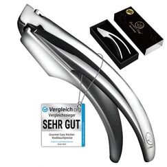 Knoblauchpresse Edelstahl für Knoblauch & Ingwer - kein Schälen nötig | Leicht zu reinigende Knoblauchpresse mit 5 Jahren Ersatzversprechen (für feines Knoblauchhack)