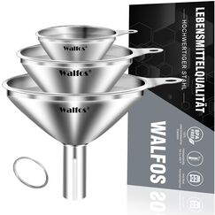 Walfos® Trichter Edelstahl, 3 Stück Mini Trichter Küche geeignet zum Umfüllen von Flüssigkeiten und, kleine Flaschen wie Öl, Salz, Zucker, Parfümflaschen, ätherische Öle