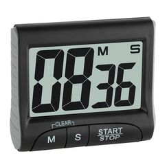 TFA Dostmann Digitaler Timer und Stoppuhr, 38.2021.01, Multifunktionstimer, Countdown-Uhr bis 99min/59s, elektronische Eieruhr, mit Display, Memory-Funktion, große Ziffern, mit Magnet/Ständer, schwarz