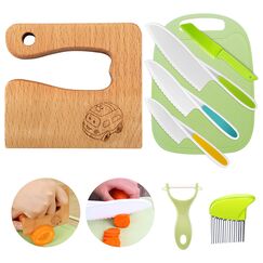 Goodchef Kindermesser – 8 teiliges sicheres Holzmesser Set, Kinder Messer Set & Montessori Messer, Montessori Schneidewerkzeug, BPA-frei, Geschenkidee, geeignet für Kinder ab 2 Jahren（Auto）