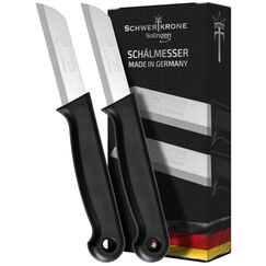 Schwertkrone® Schälmesser 2er Set [MADE IN SOLINGEN - GERMANY] - Gemüsemesser Obstmesser - Küchenmesser klein scharf - Schneidemesser Kartoffelschälmesser - Allzweckmesser (2x schwarz - 6cm Klinge)