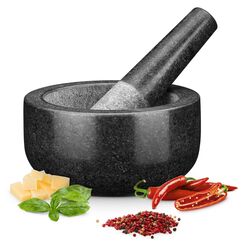 H&S Mörser mit Stößel Set für Gewürze - 16cm XXL aus Granit für Gewürze & Kräuter – Großes Set – Küchenutensilien - Mortar and Pestle