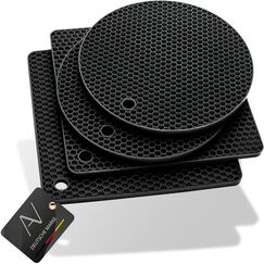 AVANA Silikon Untersetzer (4er Set) Premium Topfuntersetzer Multifunktional Hitzebeständig Topflappen Spülmaschinenfest rutschfest Wabenmuster (2 Rund, 2 Viereckig) - Schwarz