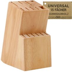 Messerblock ohne Messer Gummibaumholz für 15 Teile. Messerhalter aus Massivholz, robuster und eleganter universal-Messerhalter. Messer halter mit Scherenschlitz. Küchenmesser-Block (Gummibaumholz)