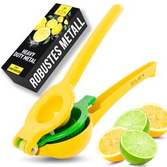 Zulay Kitchen Zitronenpresse & Limettenpresse, Manuelle Zitruspresse Handpresse für Zitronen und Limetten, Entsafter Saftpresse Manuell, Robuste Saftpresse aus Aluminium (Gelb/Grün)