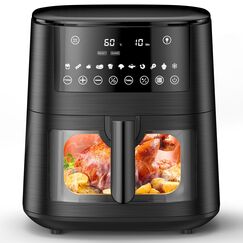 Heißluftfritteuse Airfryer mit Sichtfenster 7,2L, 11-in-1 Air Fryer XXL mit Warm halten, Vorheizfunktion & Abtau, Shake-Reminder Smart und Timer-Funktion, Gesunde Friteuse ohne Öl und fettarmes Kochen