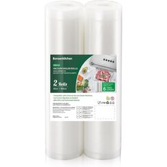Bonsenkitchen Vakuumierbeutel 2 Rollen 30x600 cm- Profi Vakuumrollen für Vakuumierer, Lebensmittel Vakuumbeutel für Vakuumiergerät, Kochfest & Sous Vide Gefrierbeutel, BPA-frei, VB3216