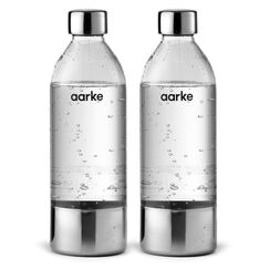 Aarke 2er-Pack PET-Flaschen für Wassersprudler Carbonator 3, BPA-frei mit Details in Edelstahl, 1000ml