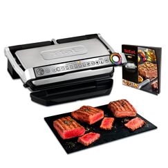 Tefal OptiGrill+ XL Kontaktgrill, 9 Programme, manueller Modus, 200 W, Garstufenanzeige, Dickemessung, Abnehmbare XL-Platten, Elektrogrill, Edelstahl, GC722D16