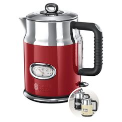 Russell Hobbs Wasserkocher [1,7l, 2400W] Retro Rot und polierter Edelstahl (Schnellkochfunktion, Wassertemperaturanzeige im Retrodesign, außenliegende Wasserstandsanzeige) Vintage Teekocher 21670-70