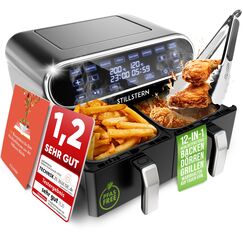 Stillstern Heißluftfritteuse 2 Kammern 8L Dual Zone Airfryer XXL, 2400W, Ausgezeichnet 1,2 (Sehr Gut), Fritteuse Air Fryer, Rezeptbuch, Auftauen&Warmhalten Heissluftfritteuse Doppelkammer, Air Fryers